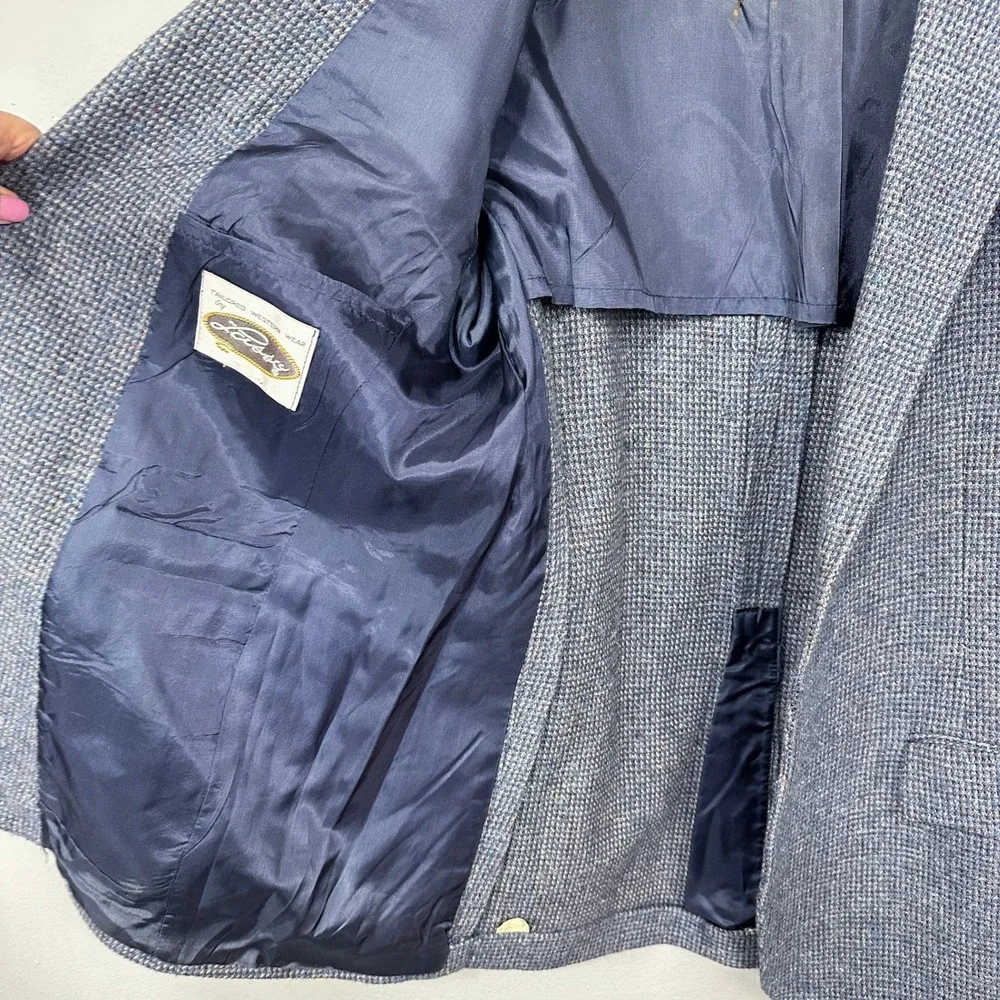 Vintage 70s 80s Lasso Western Blazer Size 44L Blue‎ Tweed Elbow Patches Cheyenne